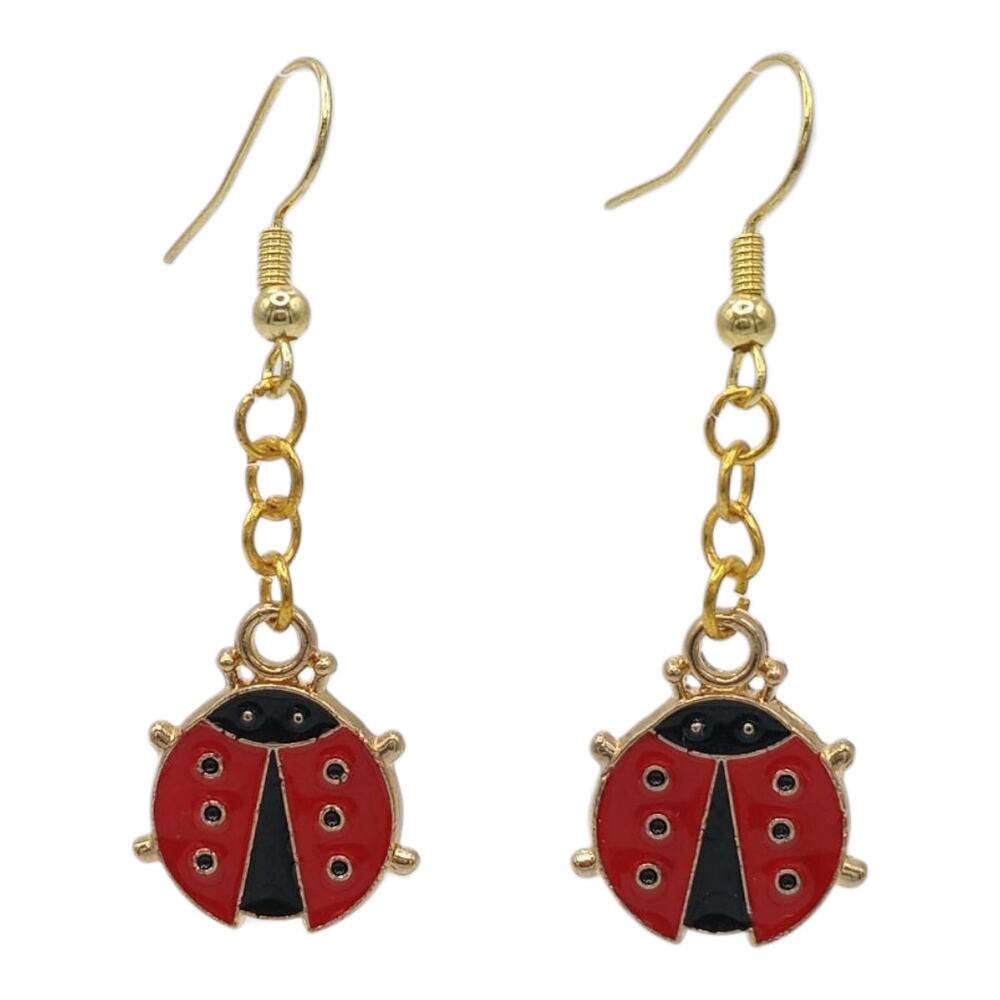 Cute Red Ladybug Dangle Earrings Dangly Bug Jewelry insect Lady Bug